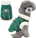 Jecikelon Bowtie Dog Cold Weather Coat Fleece Lining Warm Pet Puppy Turtleneck Dogs Winter Clothes for Small Dogs with D-Ring (Green, Large)