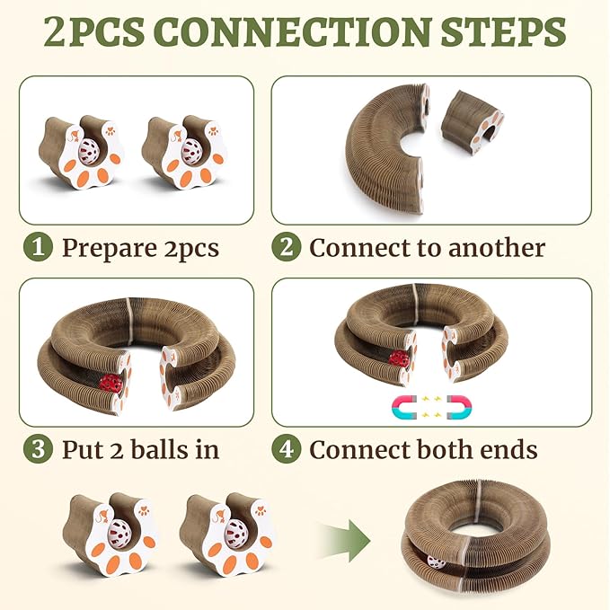 2 Pack Cat Scratcher Toys with Balls Bells, Magic Organ Foldable Cat Scratching Board for Kitten, Interactive Toys for Indoor Outdoor Exercise Anxiety Relief, Auburn