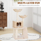 PETSITE 48 inch Cattail Cat Tree, Multi-Level Cat Tower with Sisal Scratching Posts, Cat Condo, Basket Beds, Climbing Ladder, and Soft Washable Cushions, Modern Cat Tree for Indoor Cats