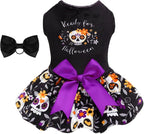 CuteBone Halloween Dog Dresses Velvet Holiday Small Dogs Clothes Onesie Pet Apparel Girl Puppy Skirt with Bow Hair Rope CVA58XS-D