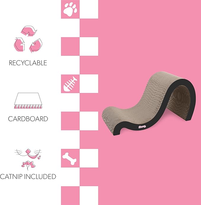 CSR1013A Kona 27" Modern Cardboard Double-Sided Wave Cat Scratcher with Catnip, Ink