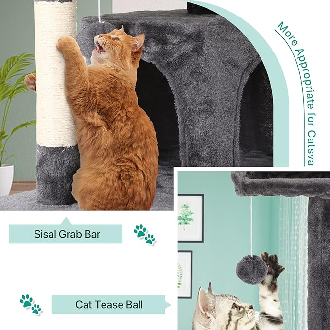 Cat Tree for Indoor Cats Cat Condo Cat Tower with Scratching Post Cat Tease Ball Perches Platform for Small and Medium Cats 54 Inch Multi-Level, Ashy