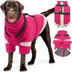 MIGOHI Thermal Large Dog Coat with Harness Waterproof Jacket for Large Dogs,Thick Dog Winter Coat,Snow Jacket for Dogs Windproof for Hunting Camping Chilly Days,Doberman,Great Dane,XXXL,Rosered