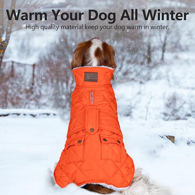 KYEESE Dog Coat Waterproof Dogs Jacket with Fleece Lined Thick Pets Clothes with Pocket Warm Pet Winter Puffer Coat with Leash Hole Soft Pet Sweater for Cold Weather Windproof Dog Coats for Small Dogs