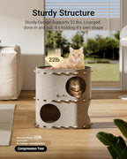 DownyPaws Cat House for Indoor Cats, 2-Storey Foldable Cat Bed Cave, Felt Cats Tunnel Bed Condo, Castle Kitten Cube Hideaway for Multicats, Scratch Resistant, Cream