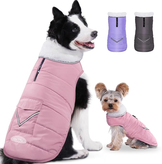 iBuddy Dog Winter Coat for 2X- Large Dogs, Easy on XXL Dog Snow Jacket Velcro Waterproof Pet Puffer Clothes with Harness Hole Adjustable Reflective Quilted Pet Cold Weather Vest for Girl Female