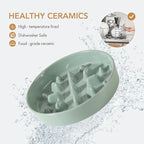 Ceramic 1.6 Cup Dog Bowl Slow Feeder, 8.2 inch Slow Pet Food Dish for Medium and Large Dog, Stop Bloat, Preventing Choking(Single Bowl, Light Green)