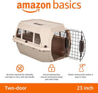 Amazon Basics Hard-Sided Dog and Cat Kennel, Single-Door Travel Pet Carrier with Metal Wire Ventilation, 23.6"L x 15.7"W x 13"H, Beige