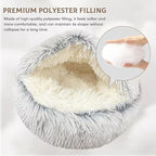 Cat Bed Round Fluffy Hooded Cat Bed Cave, Anti-Anxiety Cave Bed with Hooded Blanket, Cozy Cuddler Luxury Puppy Pet Bed, Anti-Slip Bottom and Machine Washable (Grey, Medium)