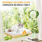 Cat Window Perch Cat Hammock Kitten Window Seat with Cushion Bed Cover Solid Wood Seat with Strong Suction Cups Hanging Kitten Bed for Small Medium Indoor