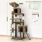 Globlazer Heavy Duty Cat Tree Tower, 70inch Sturdy Cat Tree for Indoor Cats Sturdy Large Cat Tower with Scratching Post and Board, Hammock, 2 Cat Condo for Adult Cats Kittens, F70 Pro, Leopard Print