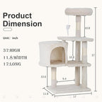 36-Inch Ergonomic Cat Activity Tower with Sisal-Wrapped Columns & Toys - Modular Design Saves Floor Space While Providing 3-Tier Vertical Play Zones for Multiple Indoor Cats（Beige）