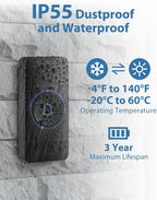 AVANTEK Wireless Doorbell, Waterproof Door Bell Chime Operating at over 1300 Feet, Classroom Doorbell with 52 Melodies, CD Quality Sound and LED Flash, 1 Button + 2 Plug-in Receivers, D-3B