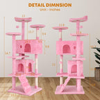 54in Cat Tree Tower for Indoor Cats, Cat Tower with Cat Scratching Post, Multi-Level Cat Furniture, Cat Tower with Funny Toys for Kittens-Pink