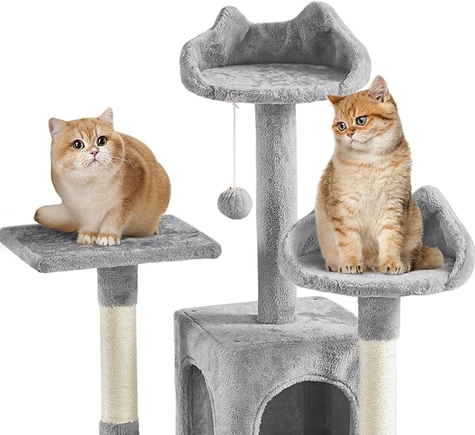 Topeakmart 72in Cat Tree for Indoor Cats, Multi-Level Cat Tower Cat Condo with Scratching Posts, 3 Perches, Cat Furniture Activity Center Play House for Cats Kitten, Light Gray