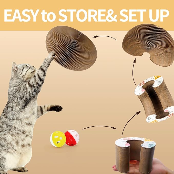 Magic Organ Cat Scratcher Board with 2 Bell Ball, Cat Ball Adventure The Ultimate Interactive Mental Physical Exercise for Indoor Cats Toy