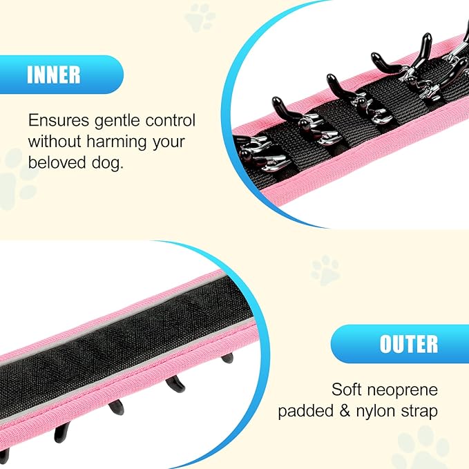 Lightweight Prong Collar for Dogs, Reflective No Pull Dog Collar | Adjustable Size Dog Pinch, Breathable Woven Fabric Air Grid Technology, Martingale Collar for Dogs Training（Pink-L）