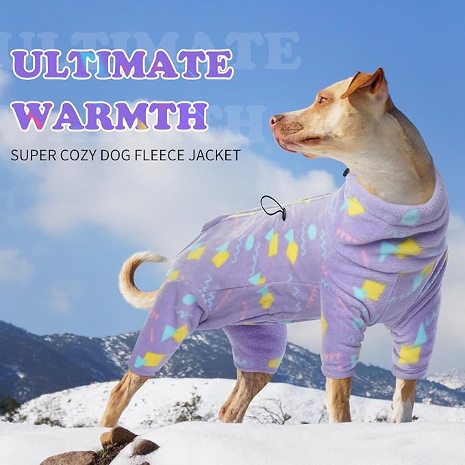 ROZKITCH Dog Fleece Jumpsuit Large, Pet Windproof Warm Cold Weather Jacket Vest with Luminous Zipper, Dog Halloween Costume Jumpsuit Apparel Outfit Clothes for Large Dogs Geometry 2XL