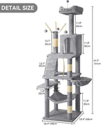 DWVO 64.5" Tall Cat Tree, Multi-Tier Cat Condo with Hammock, Scratching Posts & Play Balls for 2-3 Cats (Light Gray)