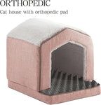 Orthopedic Cat House for Indoor Cats,Small Dogs,Super Soft Cat Bed Cave,Condos, Cubes,Cat Hideaway,Covered,Cat Bed for Kitty Small Medium Large Pet (Pink, 18" L x 15" W x 17" Th)