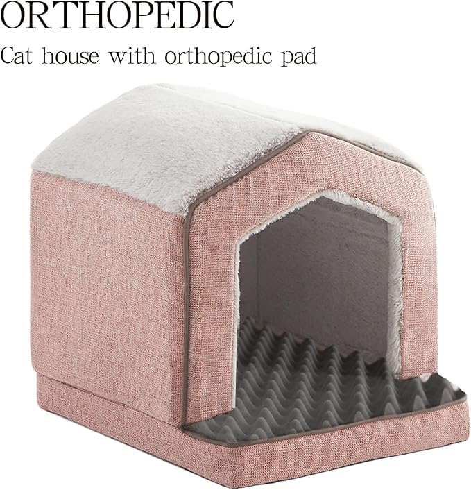 Orthopedic Cat House for Indoor Cats,Small Dogs,Super Soft Cat Bed Cave,Condos, Cubes,Cat Hideaway,Covered,Cat Bed for Kitty Small Medium Large Pet (Pink, 18" L x 15" W x 17" Th)