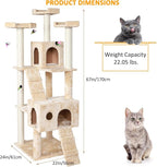 Extra Large Platform Cat Tree 69in Sturdy Cat Scratching Tree for Indoor Cats Large Adult Big Cat Perch Tower with 3 Padded Perches 5 Scratching Posts Cat Condo Hammock Beige