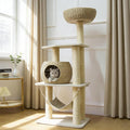 Wood Cat Tree for Indoor Cats, 52.4 Inch Tall, with Scratching Post and Hammock