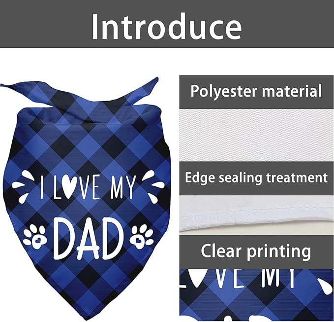 I Love My Dad Dog Bandana Gift for Dog Lover - Triangle Pet Scarf Decorations Accessories