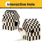 Cardboard Cat House with Scratch Pad & Catnip, Cat Play Scratching House for Indoor Hideaway Furniture, Heavy Duty Sturdy Cardboard Scratcher, Easy to Assemble Birthday Gift, Medium, 2 Pack