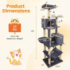 PETSITE 80-inch Tall Modern Cat Tree, Multi-Level Cat Tower with 2 Comfy Condos, Sisal Scratching Posts, Side Basket, Snug Hammock, and Dangling Balls, Ideal for Indoor Cats and Kittens (Dark Grey)