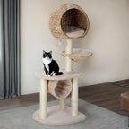 Happy & Polly 51" Rattan Cat Tree - Multi-Level Bird Nest Cat Tower for Indoor Cats, Cute Condo for Large Cats Easy to Assemble with Scratching Posts, Moder Cat Furniture Activity Center