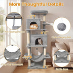PETSITE 70-inch Tall Cat Tree, Modern Multi-Level Cat Tower with 2 Comfy Condos, Sisal Scratching Posts, Snug Hammock, and Dangling Ball, Ideal for Indoor Cats and Kittens (Grey)