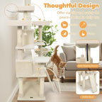 Tangkula 65 Inch Tall Cat Tree, Multi-Level Cat Tower with Sisal Scratching Posts & Board, 2 Condos, 3 Plush Top Perches, Adjustable Basket, 3 Hanging Balls for Indoor Cats (Beige)