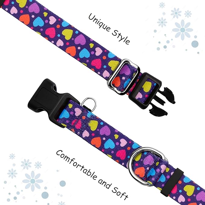 Valentines Martingale Collar for Dogs with Buckle No Pull Adjustable Nylon Limited Slip Training Dog Collars (Purple Love, Small)