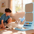 Cat Scratcher Cat Scratch Pad L Shape Wall Mounted Dual Use (Vert/Horiz) Kitten Bunifa Scratching Card Board Vertical Post with Ball Toys Feathers,Protecting Furniture Core is Replaceable Large Blue