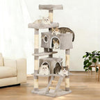 Cat Tree Tower 60inch - Multi-Level Indoor Activity Center with Sisal Scratching Posts, Condo, Plush Perch & Hanging Toys for Large Cats (Light Gray)