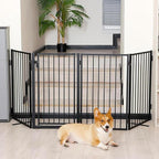 Metal Freestanding Dog Gates with Door for Outdoor Indoor,80'' Extra Wide Free Standing Dog Gate for Doorways,Large Openings,Deck,Yard,Porch,Foldable Safety Pet Fence(Black,4 Panels)
