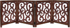 Wooden Foldable Pet Dog Safety Gate - 4 Panels Scroll 20 W x 24 H- Hand Carved Solid Wood & MDF- Free Standing Portable Indoor Doorway Hall Stairs Puppy Fence -Fully Assembled- Antique Brown -IRONGATE