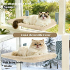 Cat Window Perch, Foldable Window Hammock for Cats with Strong Adhesive Glue, Metal Frame and Washable Soft Cover cat Bed for Window, Reversible for Winter and Summer