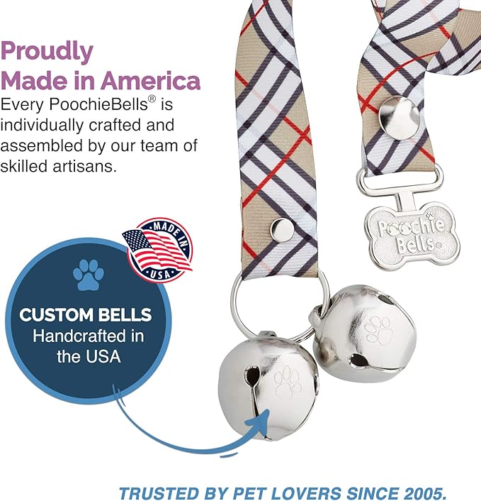 PoochieBells Handcrafted Dog Doorbell for Potty Training – Easy & Quick, Doggie-Safe USA-Made Dog Door Bell with Perfect Sound, Dog Trainer-Recommended for Over 20 Years, London Plaid