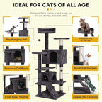 54-inch Cat Tree with Sisal-Covered Scratching Posts, Sturdy Standing Cat Tower for Indoor Kittens, Multi-Level Platforms, Perches, Condo and Hanging Ball for Cats to Play and Sleep