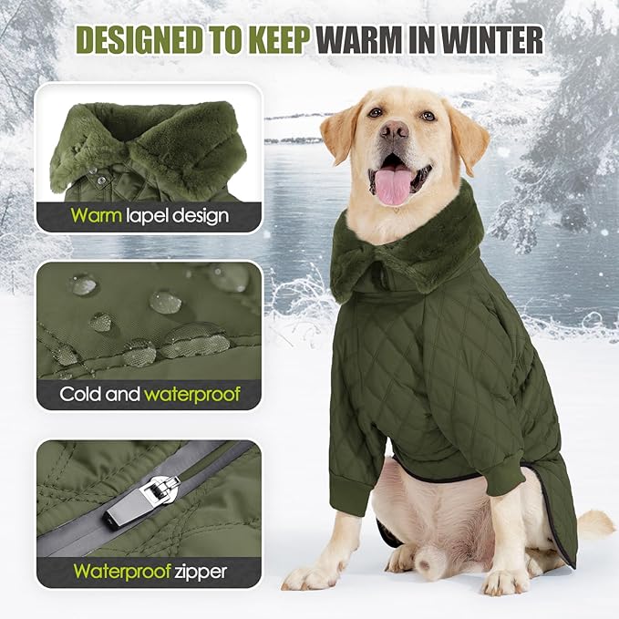Warm Dog Coat with Double Zipper, Winter Dog Clothes for Small Medium Large Dogs, Turtleneck Dog Puffer Jacket, Two Legs Dog Cold Weather Coats, Wind & Waterproof Dog Winter Jacket