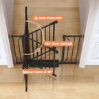 29"-45" Baby Gate for Stairs, Auto Close Stroller Friendly Dog Gate Indoor for Doorways, Pressure Mounted Baby Gate, Easy Walk Through Gate for Children & Pets, Black