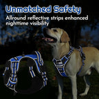 Eagloo Dog Harness for Large Dogs, Easy Wearing with 3 Buckles, Adjustable No Pull Pet Harness with 2 Rings for Walking, No Chock Reflective Soft Padded Vest with Control Handle, Blue & Black, XL