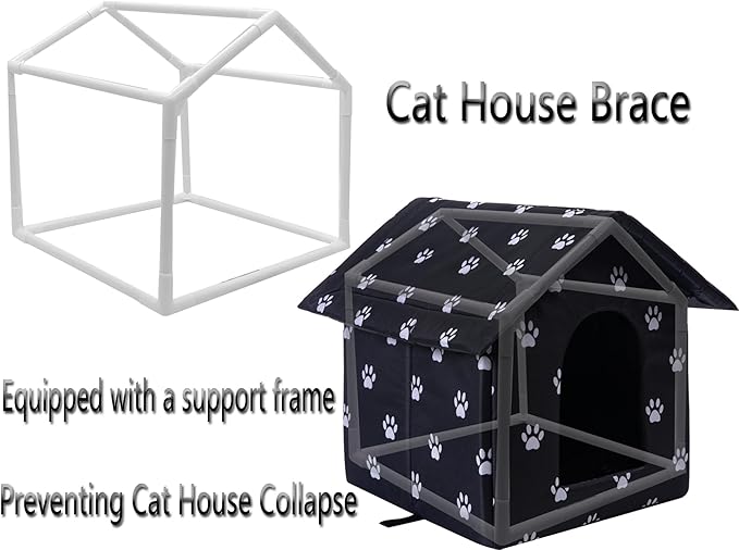 Cat Houses for Outdoor Cats Outdoor Houses for Feral Cats House with Weatherproof Canvas Roof Stray Shelter (Large cat Houses, Black pet House)
