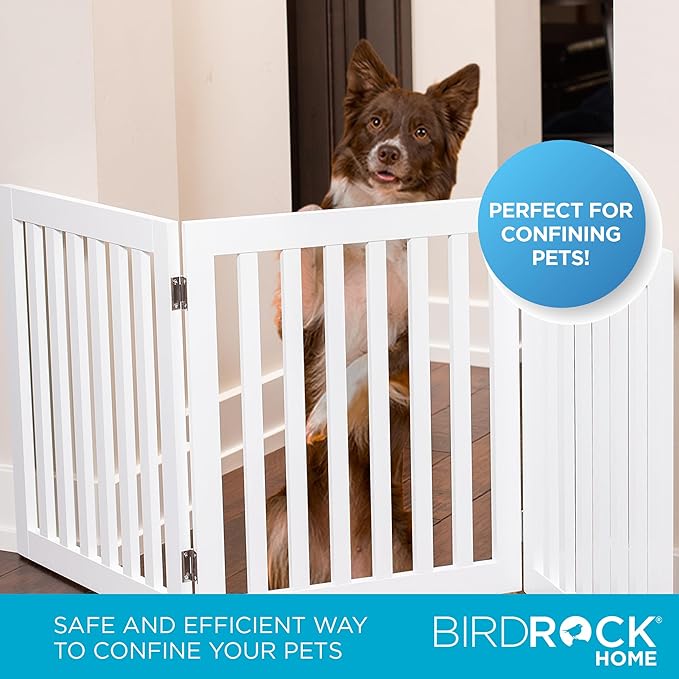 INTERNET'S BEST Dog Gate Indoor Freestanding Pet Barrier, Folding Wood Dog Fence, Extra Wide Doorway Puppy Gate, Indoor Animal Privacy Panel, Wooden Cat Fence - 3 Panel - 24", White