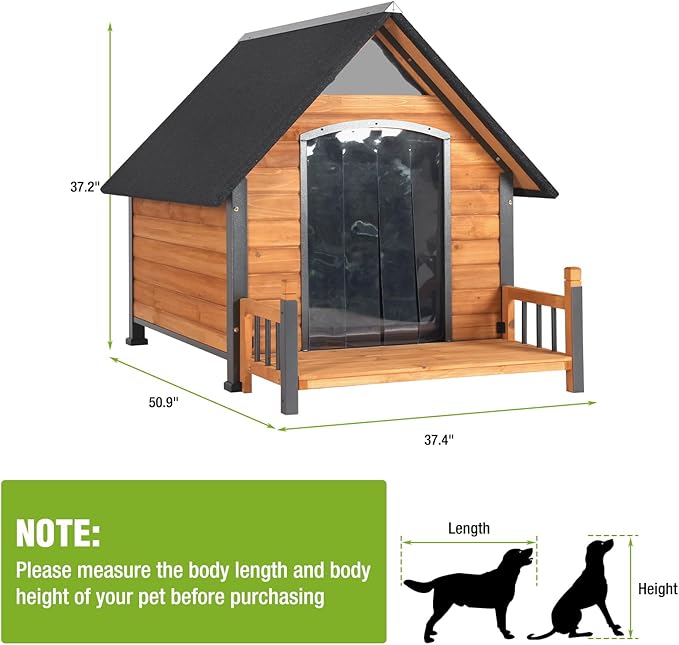 GUTINNEEN Heated Outdoor Dog House Insulated Weatherproof Dog Kennel for Large Breed with All-Around Metal Frame, Anti-Bite Dog Shelter with Porch (Brown, 50.9'' Large)