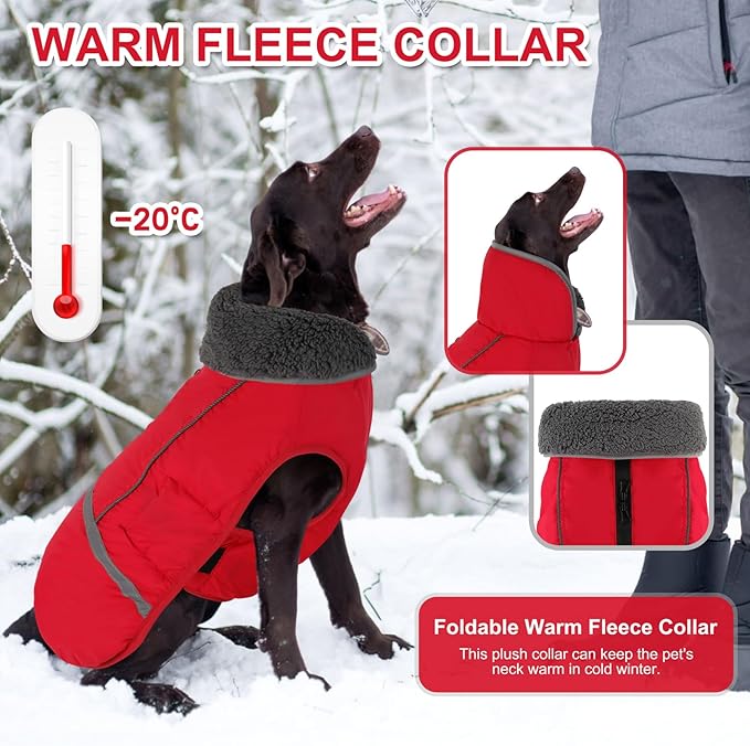 Doglay Dog Coat, Waterproof Dog Jacket Pet Winter Coat for Cold Weather with Thicken Furry Collar, Reflective Puppy Winter Jacket Warm Fleece Lining for Small Medium Large Pets