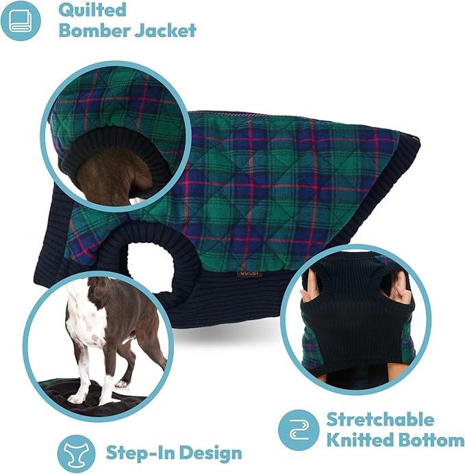 Gooby Fashion Vest Check Dog Jacket - Yellow Check, Medium - Warm Zip Up Dog Bomber Vest with Dual D Ring Leash Water Resistant for Small to Medium Dogs