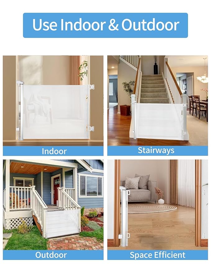 (2 Pack) Retractable Baby Gate for Doorways and Stairs, Mesh Safety Gate for Pet, Indoor & Outdoor Use, One-Hand Operation, Easy Installation, 33.6" Tall, Expands to 55" Wide（White,33.6"x55"